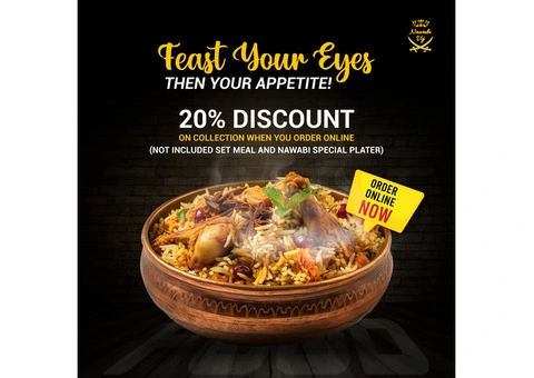 20% OFF | Collection Orders ≥ £20.00 **Not Applicable on Set Meals and Nawabi Platters