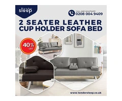 2 Seater Leather Cup Holder Sofa Bed | 40% Off