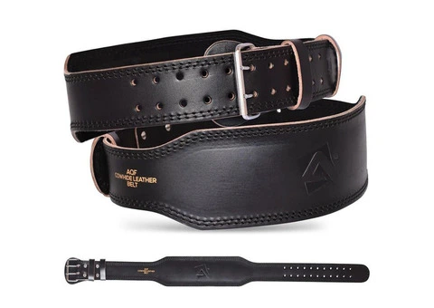 AQF Weight Lifting Leather Belt 4" Cowhide Black