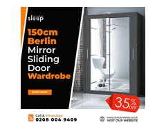 "Reflect Your Style: Berlin Sliding Mirror Wardrobe 150cm Wide!" buy now upto 35% off