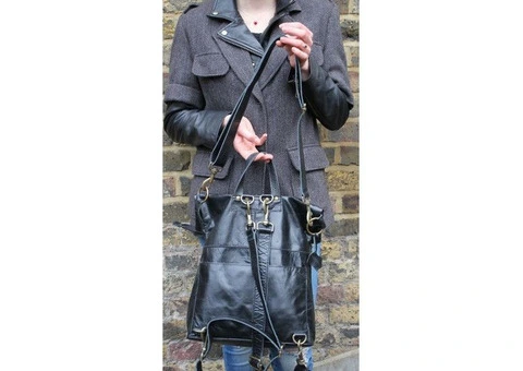 leather backpack women - Belgian Backpack Convertible Black Leather Bag - 1/4