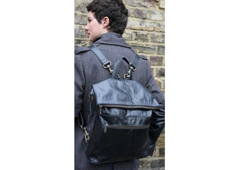 leather backpack women - Belgian Backpack Convertible Black Leather Bag - 4/4