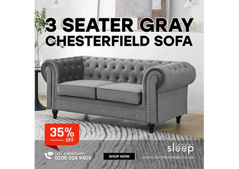 3 Seater Grey Chesterfield Sofa | 35% Off