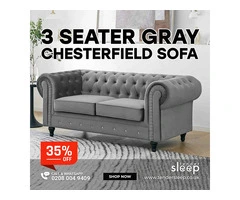 3 Seater Grey Chesterfield Sofa | 35% Off