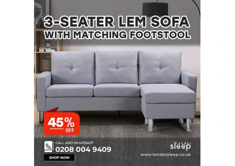 Buy 45% Off | 3 Seater LEM Fabric Sofa With Matching Footstool