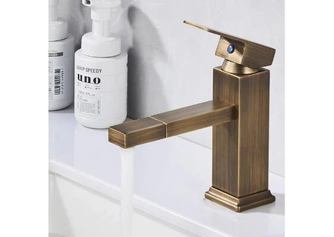 Antique Brushed Brass Swivel Spout Washbasin Mixer Bathroom Sink Tap T0298A - 1/4