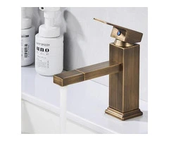 Antique Brushed Brass Swivel Spout Washbasin Mixer Bathroom Sink Tap T0298A