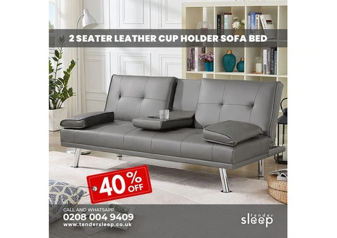 Introducing Our Luxurious 2-Seater Leather Cup Holder Sofa Bed!" buy now up to 40% off