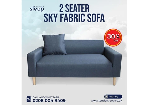 Elevate Your Living Space with our 2 Seater Sky Fabric Sofa!" buy now up to 30% off