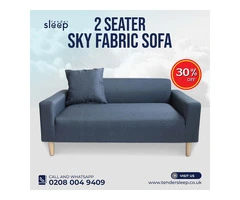 Elevate Your Living Space with our 2 Seater Sky Fabric Sofa!" buy now up to 30% off