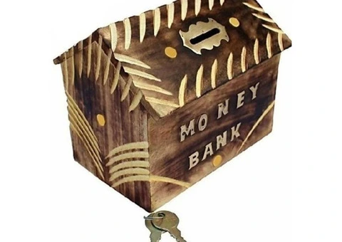 Kids  Wooden Money Bank Saving Box, With Lockable, Hut Type (Kids/Toys/Gifts - 1/4