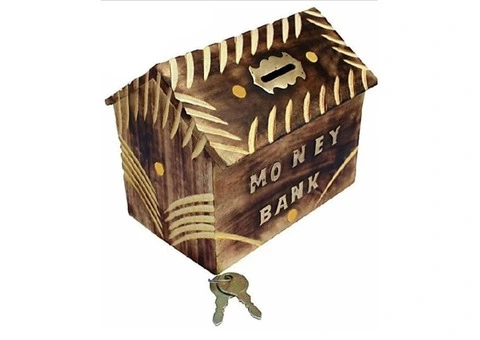Kids  Wooden Money Bank Saving Box, With Lockable, Hut Type (Kids/Toys/Gifts - 2/4