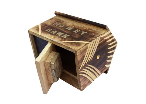 Kids  Wooden Money Bank Saving Box, With Lockable, Hut Type (Kids/Toys/Gifts - 4/4