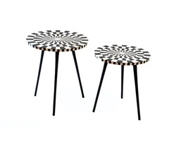 Handcrafted Bone Inlay Nest of Tables: Artisanal Elegance for Your Home