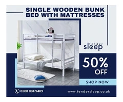 50% OFF - Single Wooden Bunk Bed with Mattresses For Sale