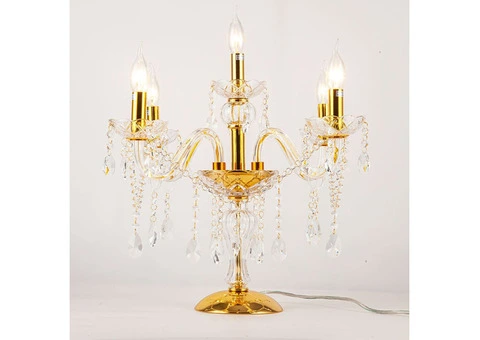 "Illuminate Your Space with Modern Elegance: 5-Arm Crystal Table Lamp