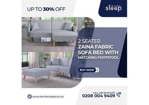 Introducing the Zaina 2-Seater Fabric Sofa Bed + Footstool Combo!" up to 30% off