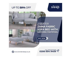 Introducing the Zaina 2-Seater Fabric Sofa Bed + Footstool Combo!" up to 30% off