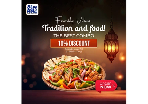 Blue Asia:10% Discount On orders over £15 (Collection Only)