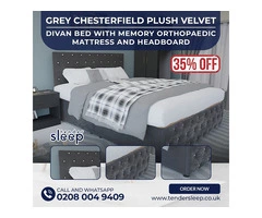 Grey Chesterfield Divan Bed Set with Memory Ortho Mattress  up to 35% off