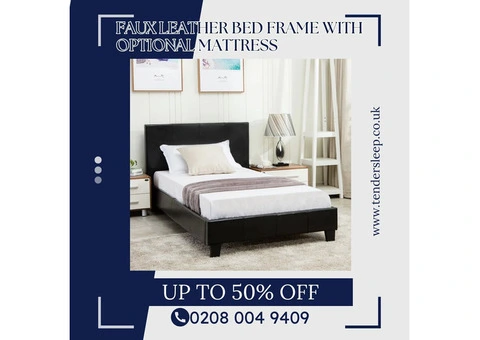 Luxurious Faux Leather Bed Frame with Optional Mattress" up to 50% off