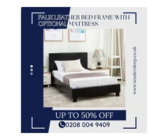 Luxurious Faux Leather Bed Frame with Optional Mattress" up to 50% off