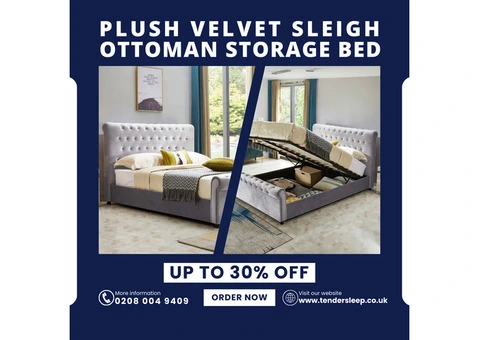 Luxurious Plush Velvet  Sleigh Ottoman Storage Bed" up to 30% off