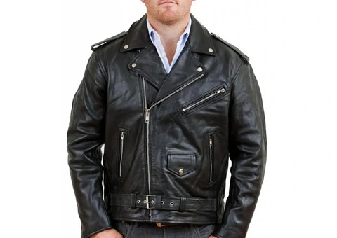 Ride in Style: Men's Classic Asymmetric Zip-Up Leather Jacket - 2/2