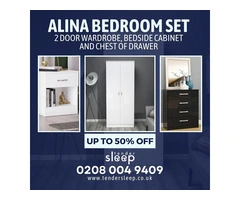 Alina Bedroom Collection – Wardrobe, Bedside Bliss, and Drawer Delight