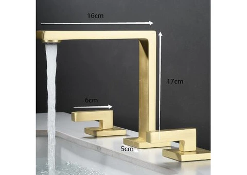 Antique Brass Golden Brushed Split Type Three-pieces Mixer Bathroom Sink Tap T0278G - 4/4