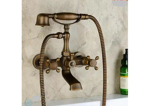 Antique Brass Two Handles Tub Tap with Hand Shower - TFB007 - 1/5