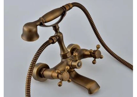 Antique Brass Two Handles Tub Tap with Hand Shower - TFB007 - 3/5