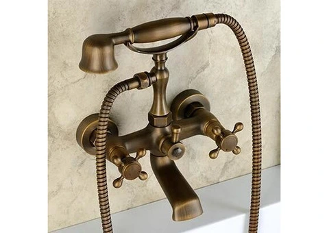 Antique Brass Two Handles Tub Tap with Hand Shower - TFB007 - 4/5