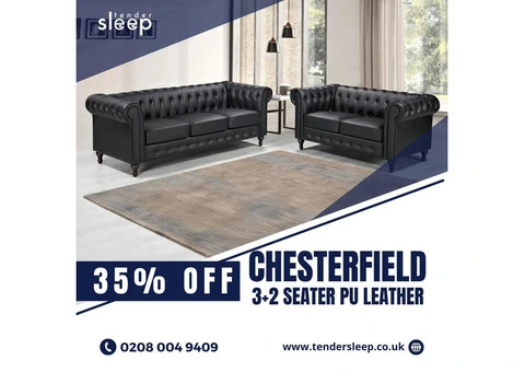 The Chesterfield 3+2 Seater PU Leather Set" shop now up to 35% off