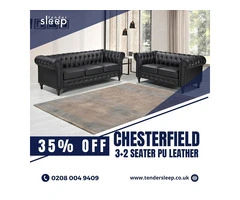 The Chesterfield 3+2 Seater PU Leather Set" shop now up to 35% off