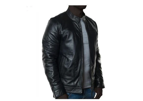 Jorde Calf Men's Classic Slim Fit Cafe Racer Motorcycle Biker Black Lambskin Leather Jacket For Men.