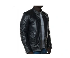 Jorde Calf Men's Classic Slim Fit Cafe Racer Motorcycle Biker Black Lambskin Leather Jacket For Men.