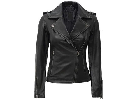 Jorde Calf Women’s Black Asymmetrical Casual Leather Jacket