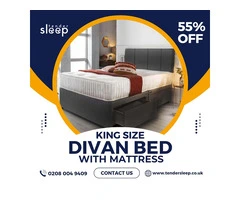King Size Divan Bed with Luxurious Mattress". shop now 55% off