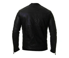 Leather Shark Men’s Vintage Stand Collar Moto Leather Jacket