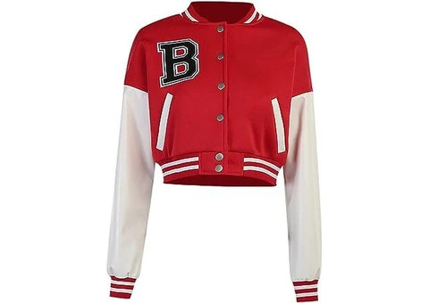 Jorde Calf Women’s Cropped Lettermen Varsity Jacket