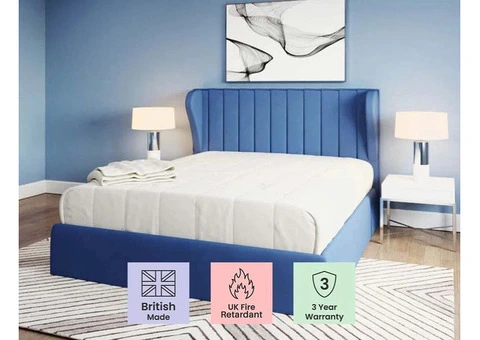 Hippo Melrose Ottoman Luxury Upholstered King Size Bed With Matching Winged Headboard - 2/4