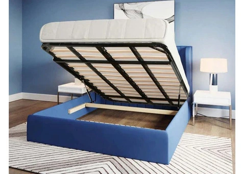 Hippo Melrose Ottoman Luxury Upholstered King Size Bed With Matching Winged Headboard - 3/4