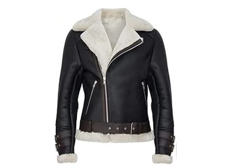 Jorde Calf Women’s Black Fur Collar Leather Jacket