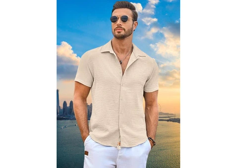 JMIERR Mens Short Sleeve Button Down Shirts Casual Longline Summer Beach Hawaiian Shirts