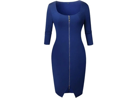 Sexy Full Front Zip 3/4 Sleeve Split240522
