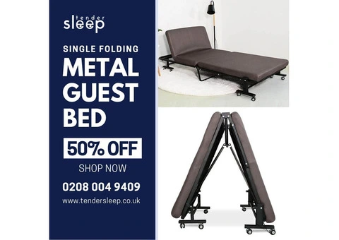 Your Convenient Single Metal Guest Bed. shop now 50%  off