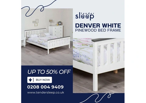 The White Pinewood Bed Frame. buy now up to 50% off