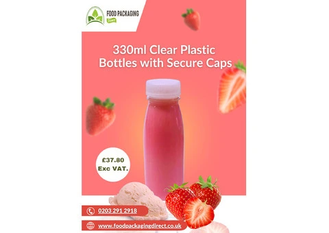 330ml Clear Plastic Bottles with Secure Caps - Food Packaging Direct