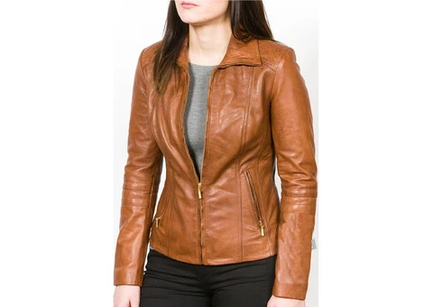 Jorde Calf Women’s Classic Brown Zip Up Casual Leather Jacket